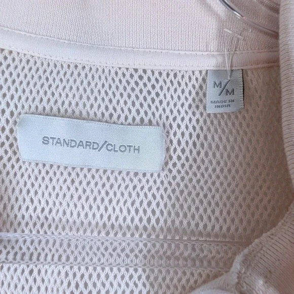 UA Standard Cloth Cream Open Knit Cropped Polo Short Sleeve V-Neck Shirt Beige - Picture 4 of 6